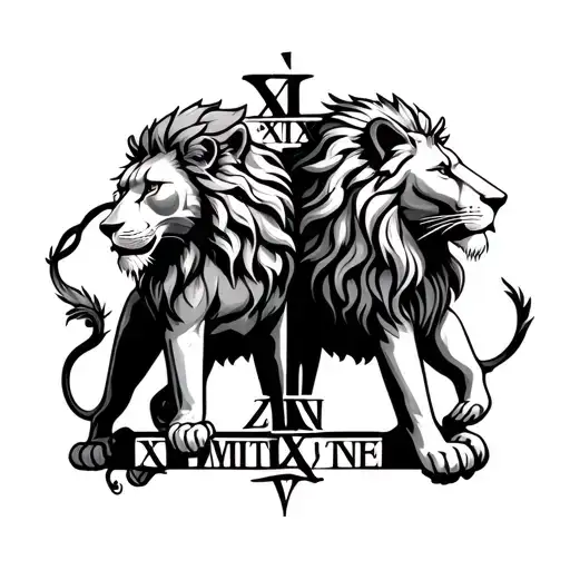 Infinity Roman Numerals Representing Important Dates With Male And Female Lions