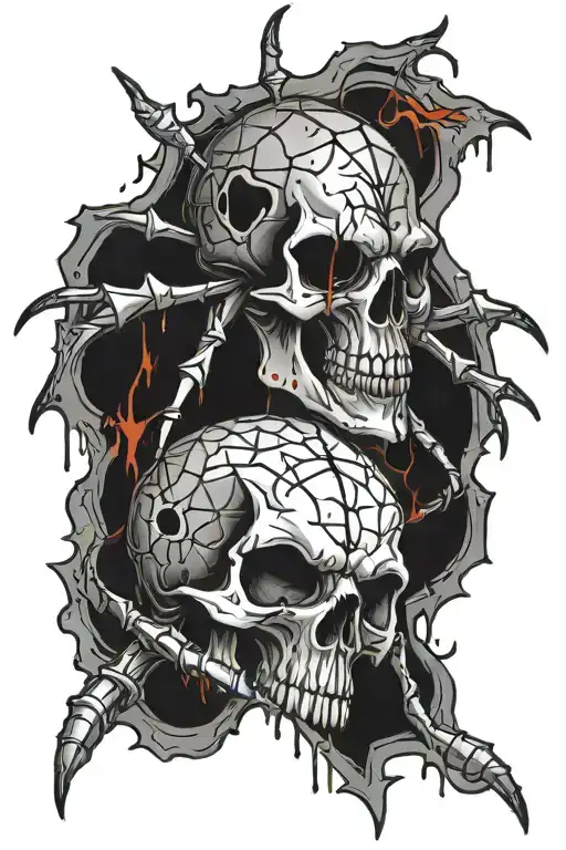 Spider On Decay Skull With Impale Dagger Dripping Blood