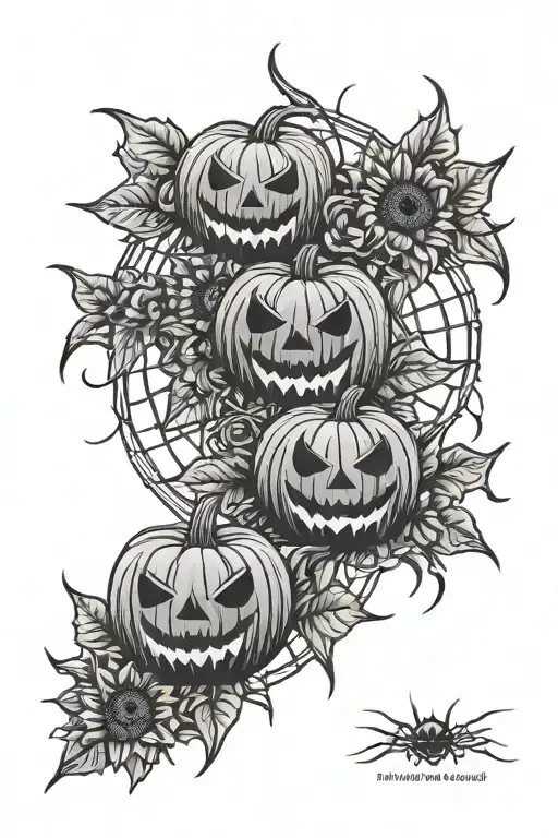 Jack-o-lanterns Sunflowers Halloween Spider Webs Spooky