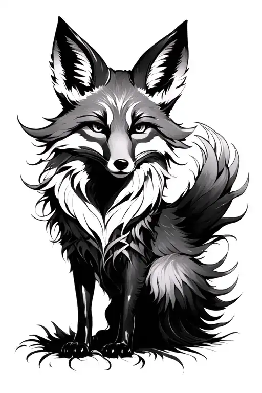 Woman Fox With Nine Tails In Full Height