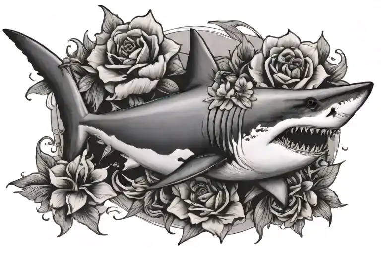 Great White Shark With Flower Surrounded