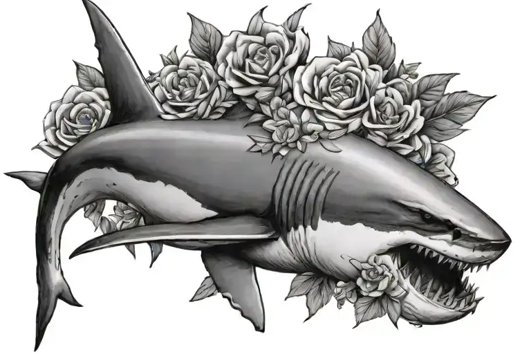Great White Shark With Flowers