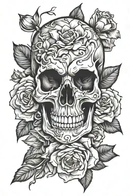Skull And Flowers Intertwined