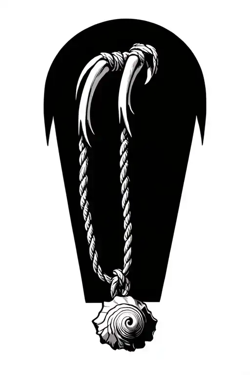 Vulture Claw Holding A Rope With A Seashell At The End Of It Dangling