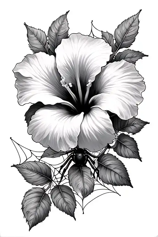Spider Web And Hibiscus Flower