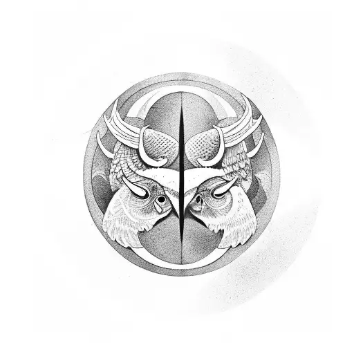 Bull And Owl In A Yin-yang Design