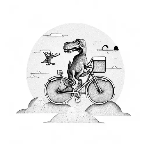 Dinosaur With Sunglasses On The Bicycle