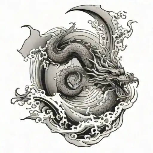 Japanese Wave And Dragon Emerging