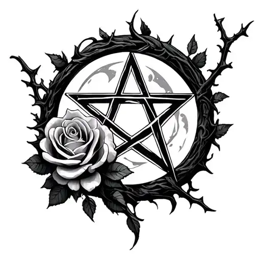 Pentagram Moon Rose Thorn Vine