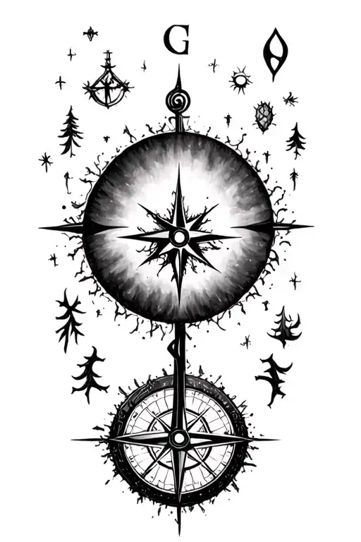 Tree Compass Surrounded By Various