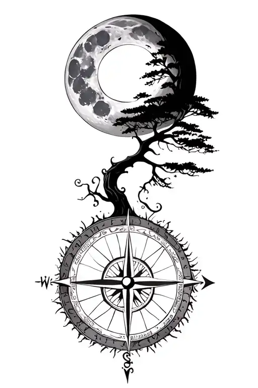Compass Tree Moon Merging Together