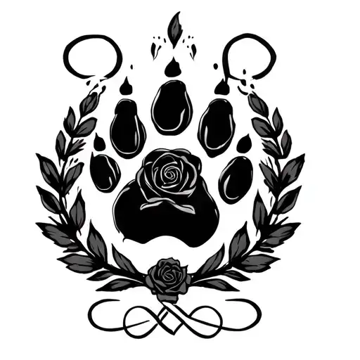 Bear Paw Print With A Black Rose Wreath Bottom Rocker Surrounded By Infinity Symbol