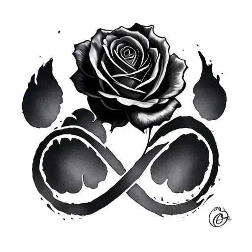 Black Rose Intermingled With An Infinity Symbol Inside Of A Bear Paw Print