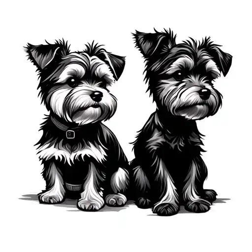 Outline Of Dog And Boy Sitting