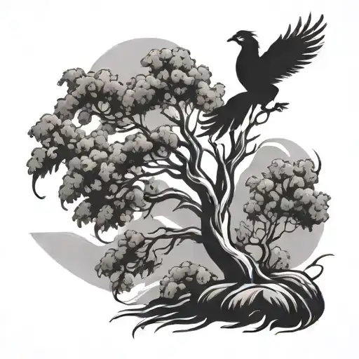 Lebanese Cedar Tree With Phoenix Rising From Ashes