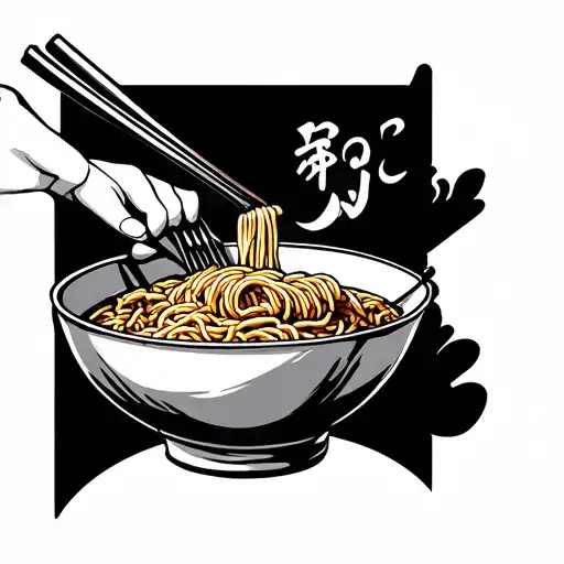 Asian Character Eating Bowl Of Ramen
