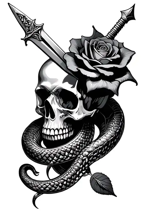 Skull Rose And Snake And Dagger Piercing