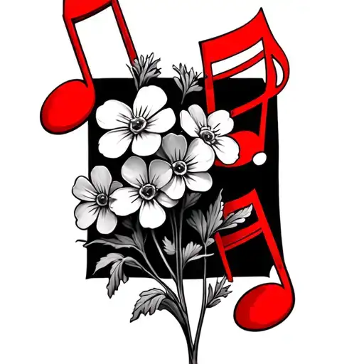 Forget-me-not Flowers Going Up In A Line With Red Musical Notes