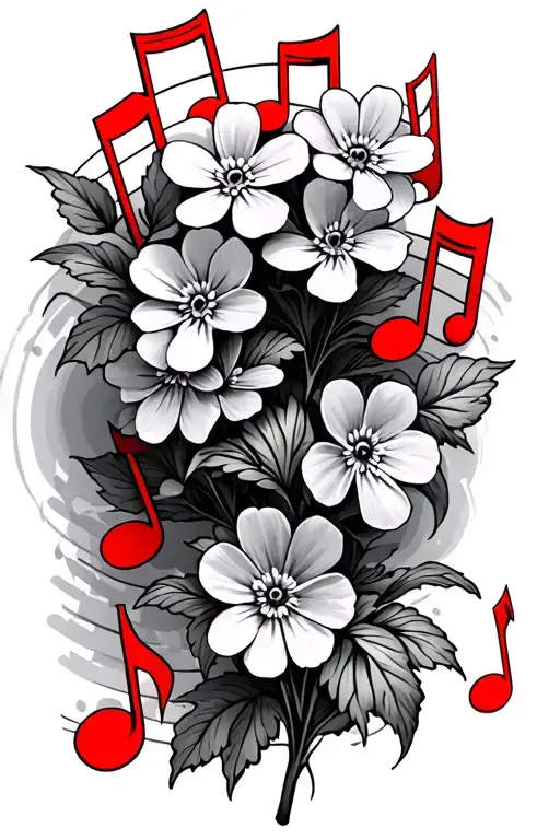 Forget-me-not Flowers Going Up In A Line With Red Musical Notes