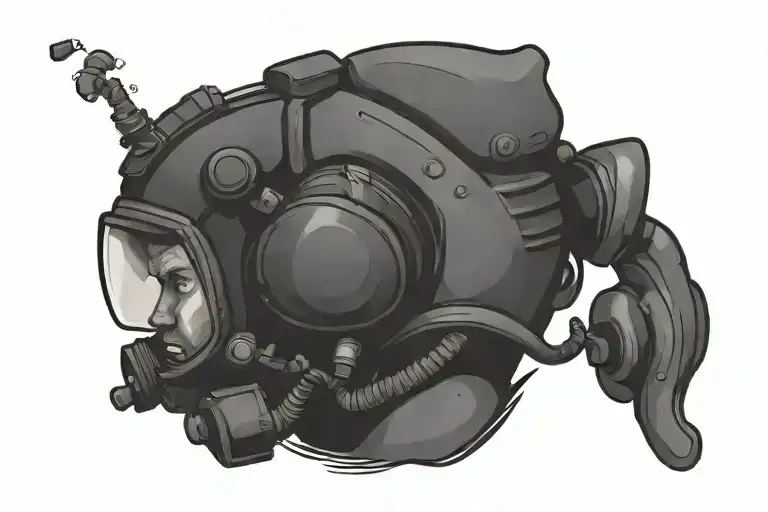 Scuba Diver Side View Remove Helmet And Water Feature