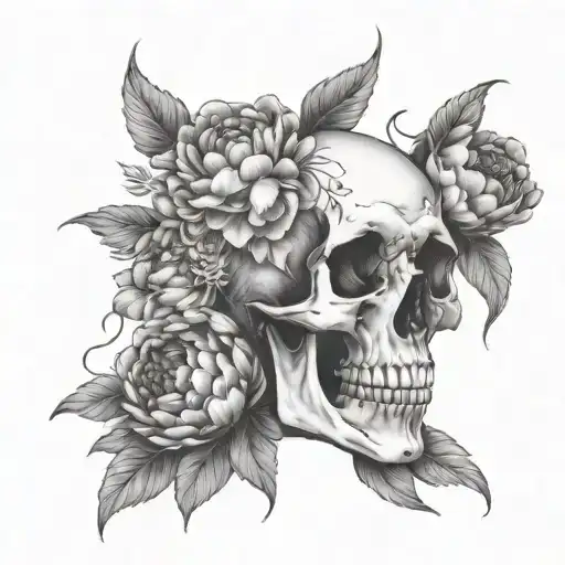 Skull And Peony Flowers