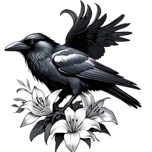Raven Surrounded By Lilies
