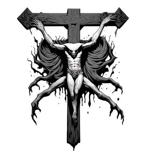 Demon Arms Coming Out Of Ground Around A Crucafix