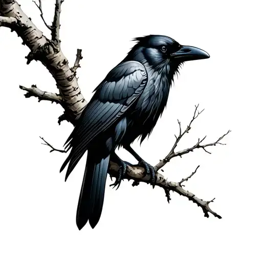 Raven On A Birch Branch
