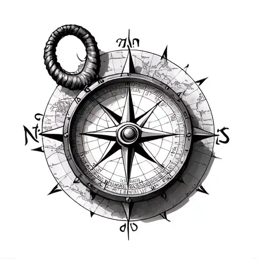 Compass And Map With Capricorn Zodiac Sign