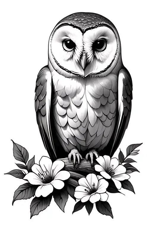 Barn Owl And Flowers