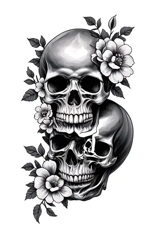 Skull And Flowers Intertwined