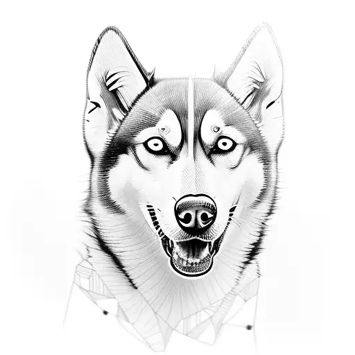 Husky With Heterochromia Surrounded By Intricate Geometric Patterns