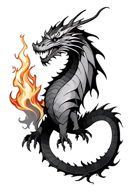 Dragon And Fire Surrounded