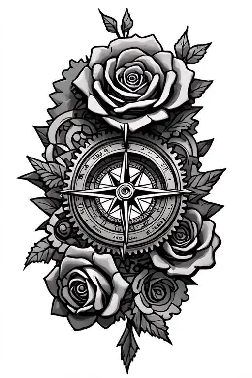 Gears And Compass And Roses Intertwined