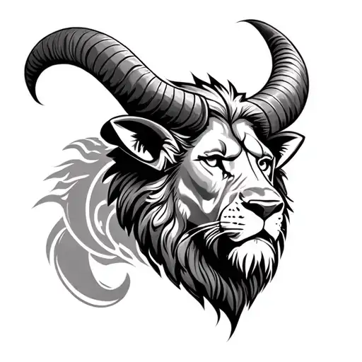 A Lion Head With A Aries And Bull
