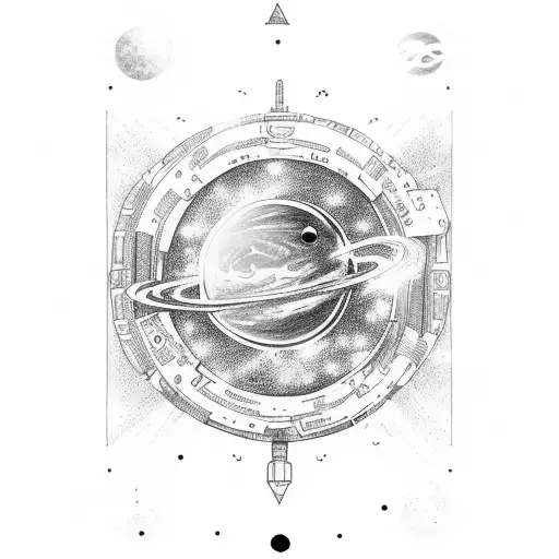 A Space-themed Bookshelf Filled With Tarot Cards And Abstract Art