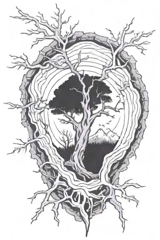 Tree Trunk Surrounded My Mountain