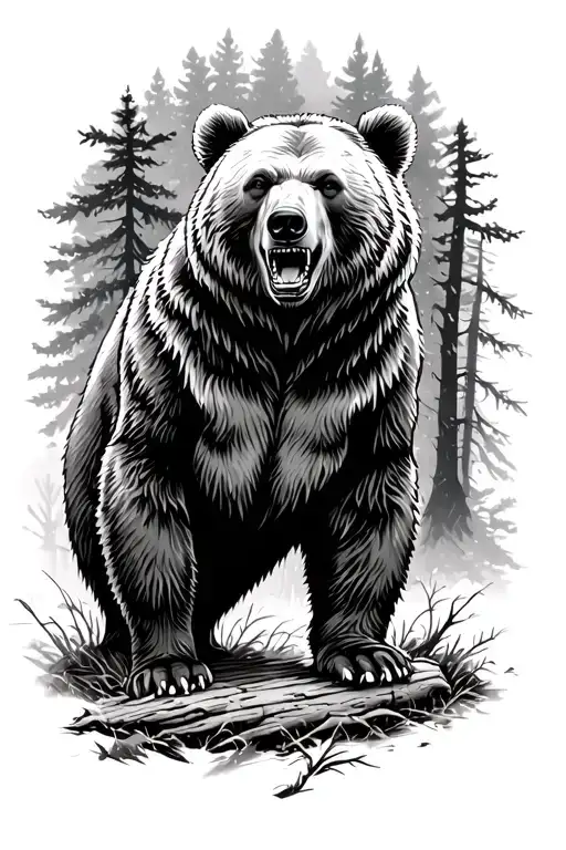 Aggressive Bear In The Forest Scene