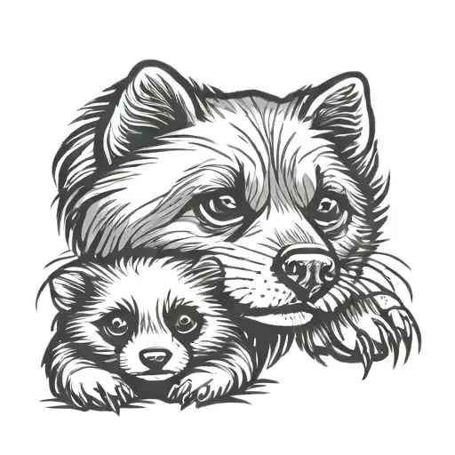 A Silhouette Of A Paw Of A Dog And A Ferret