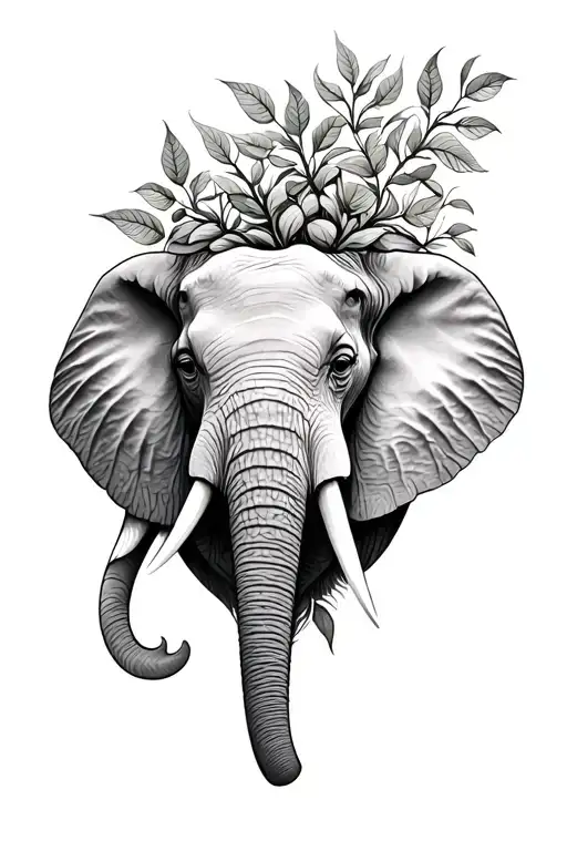 Half Of An Elephant Face With Vine Leafs Growing