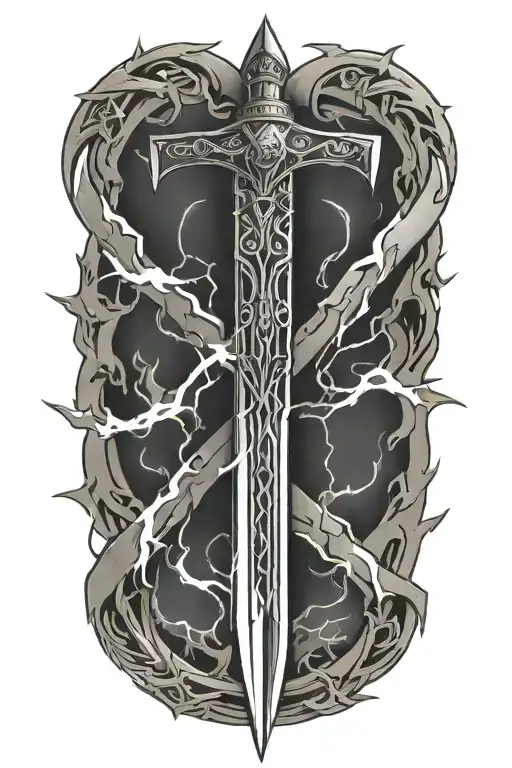 Black Lighting Bolts Surrounding A Sword