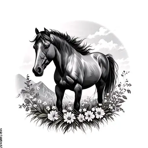 Western Wild Flower Mountains Horses Sleeve