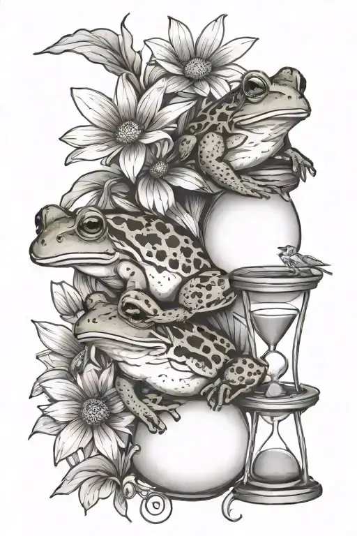 Frogs And Daisy And Hourglass
