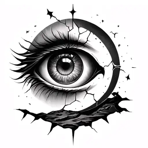 Lion's Eye With Crescent Moon And Cracked Earth