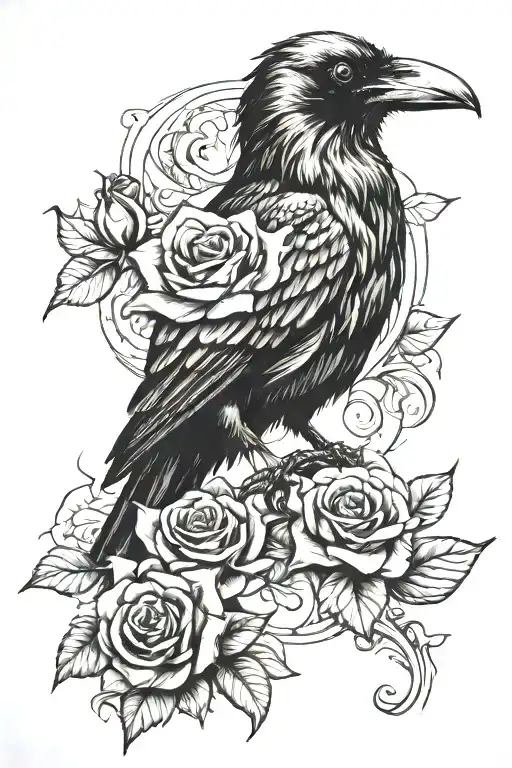 Crow With Rose Surrounded