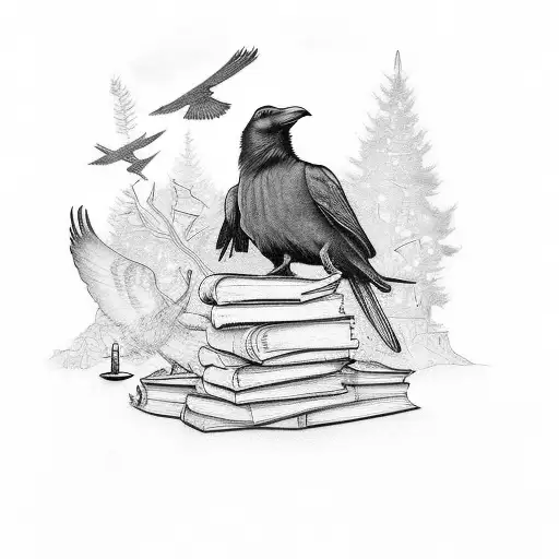 Books With A Raven And Old Candle