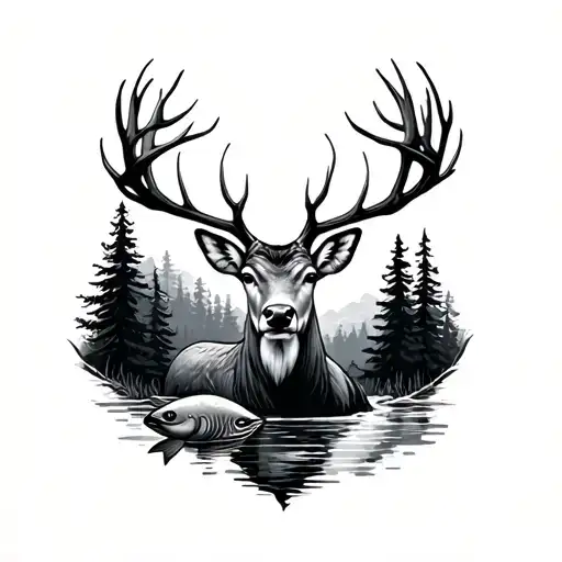 Deer And Forest And Fish