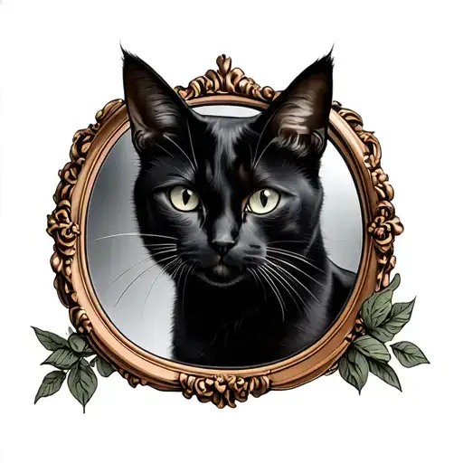 A Black Cat What Is Looking Into A Mirror Reflecting