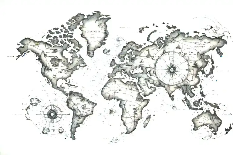 Old World Map Asia Longitude Latitude Lines And Compass Right Too