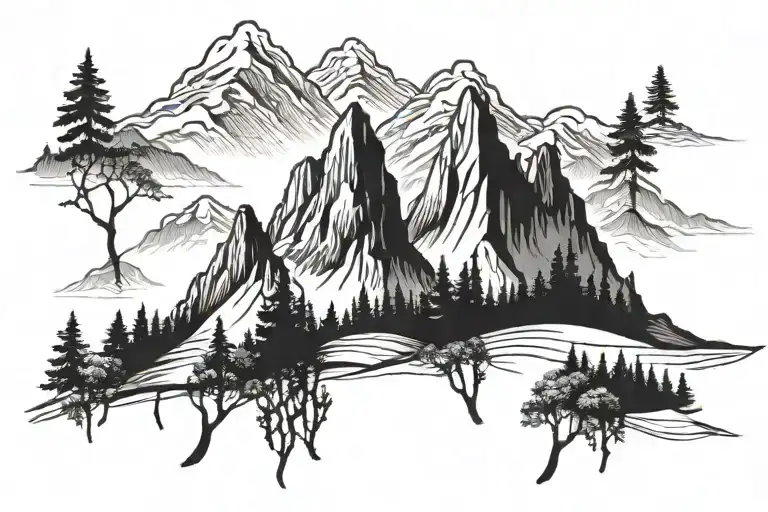 Mountain Range With Trees Growing
